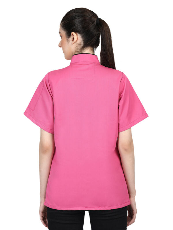 Short Sleeves Tailored Fit Chef Coat Jacket Uniform for Women for Food Service, Caterers, Bakers and Culinary Professional – Pink